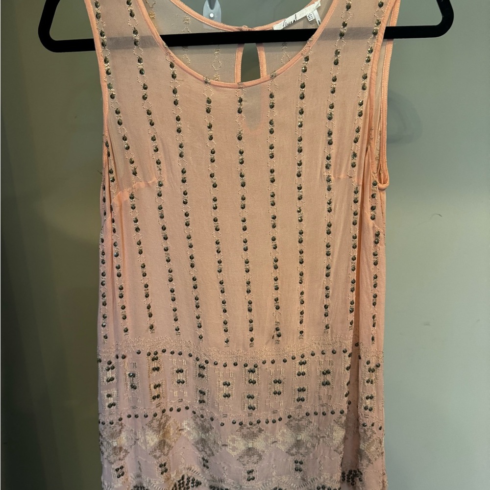 Floreat Peach Embellished Tank Top